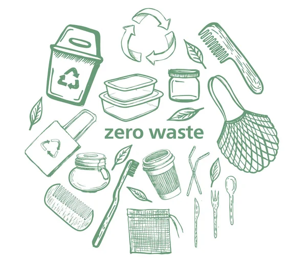 Handgezeichnete Illustration Von Zero Waste Vektor Symbole Gesetzt — Stockvektor