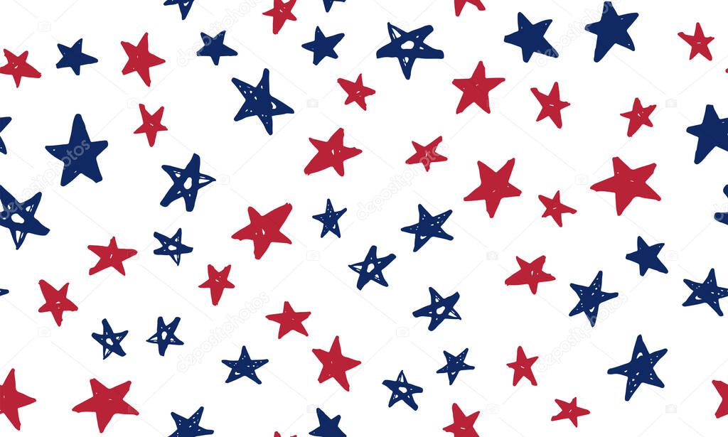 Stars grunge. Independence Day USA. Presidents day. Hand drawn illustration.