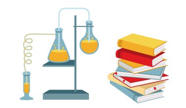 Tıbbi analiz. Kitap yığını düz vektör illüstrasyonu.