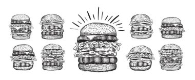 Menü için elle çizilmiş hamburger çizimi.