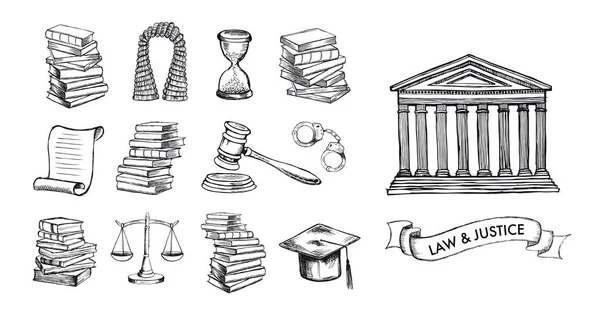 法律和司法的符号设置 缩放矢量手绘 — 图库矢量图片