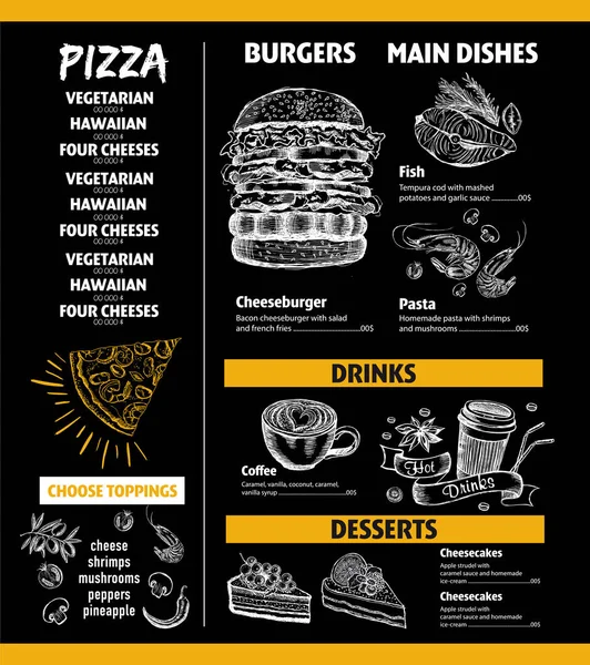 Menu Café Restaurant Modèle Conception Flyer Avec Graphique Dessiné Main — Image vectorielle