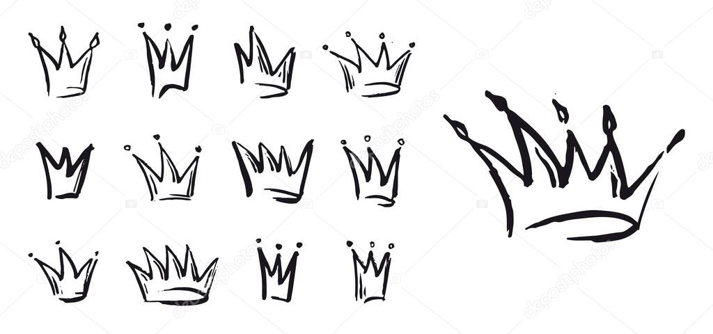 Crown hand drawn illustrations. Vector.