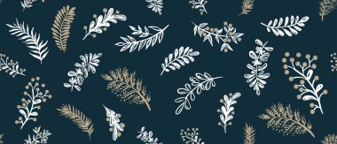 Mavi üzerine dallanma deseni, el çizimi.