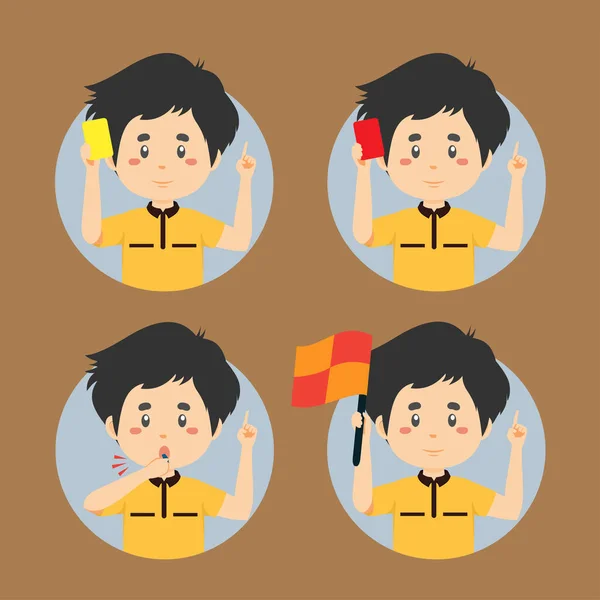 Soccer Referee Gesture Collection Icon Set Cartoon.