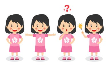 Farklı pozları olan mutlu tatlı kız.