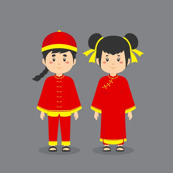 Χαρακτήρας Ζεύγους Φορώντας Κινέζικο Φόρεμα Traditionall — Διανυσματικό Αρχείο
