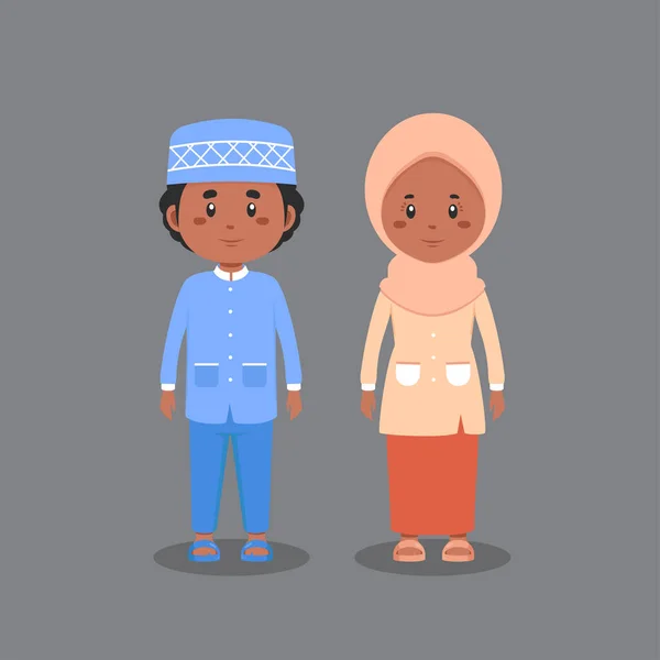 イスラム教徒のドレスを着たカップルキャラクター — ストックベクタ