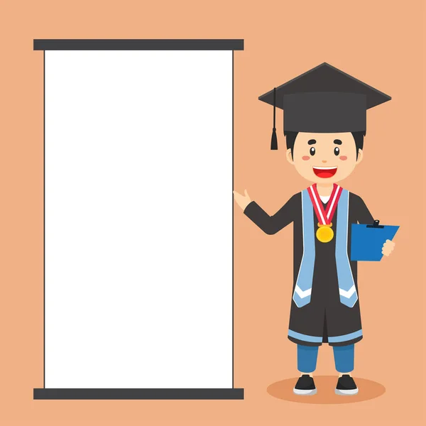 Estudante Graduado Com Placa Branco — Vetor de Stock