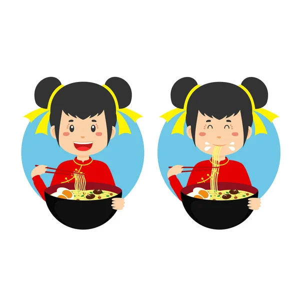 Şirin Kız Geleneksel Çin Giysileri Yemek Kasesi Ramen Eriştesi