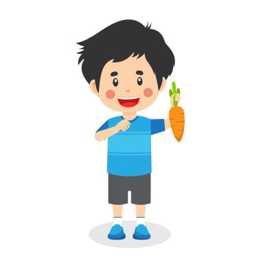 Mutlu şirin çocuk taze sebze tutuyor.