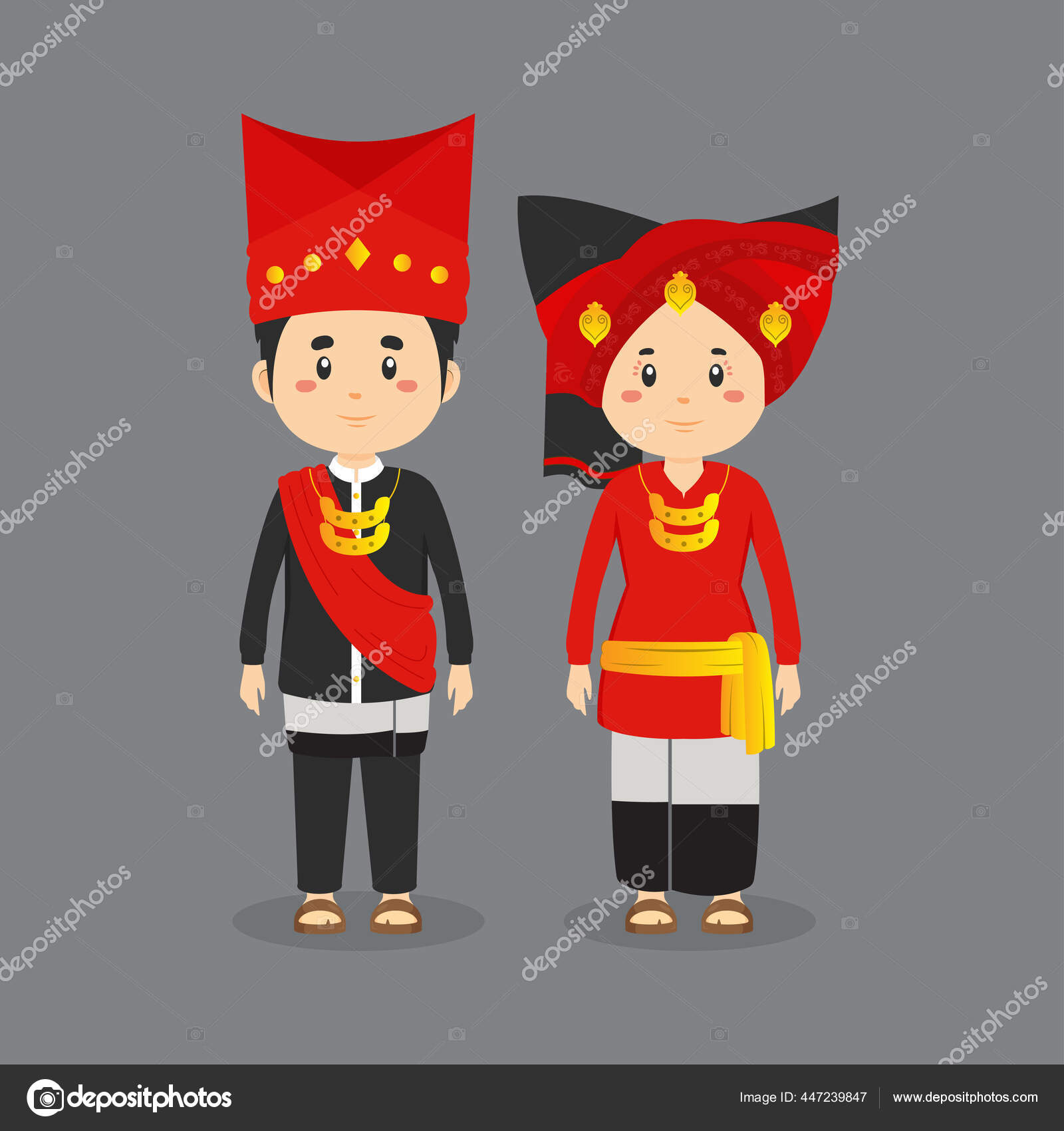 Pasangan Karakter Mengenakan Pakaian Tradisional Sumatera Utara Vektor