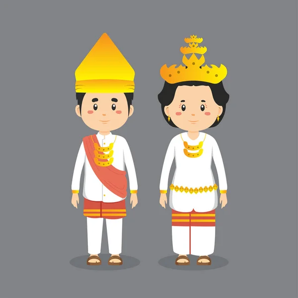 Pareja Carácter Usando Lampung Vestido Tradicional — Archivo Imágenes Vectoriales