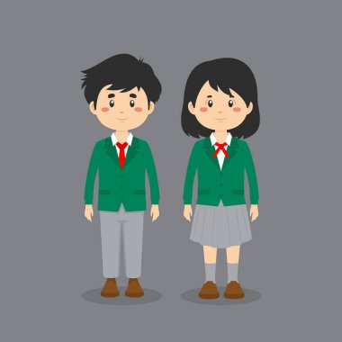 Japon lise üniforması giyen sevimli bir karakter.