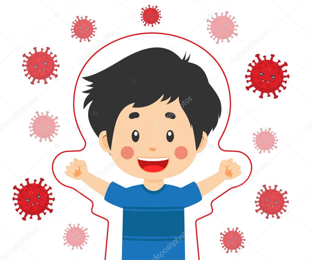 Kids Immune Protection System Vector Illustration