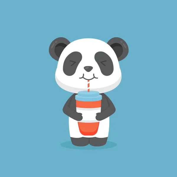 Mignon Panda Boire Café Bande Dessinée — Image vectorielle