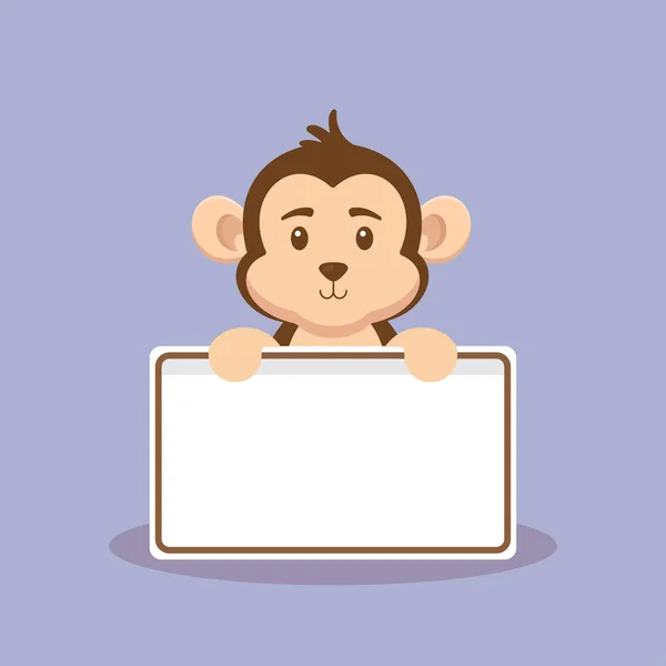 Cute Monkey Holding Blank Text Board — Stock Vector