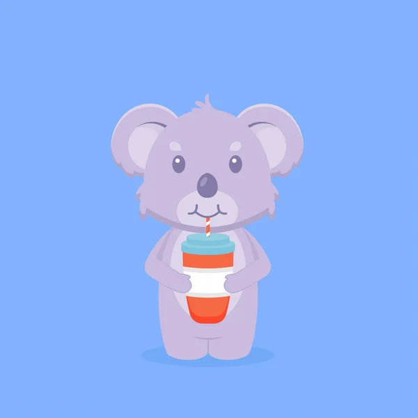 Bonito Koala Bebida Café Desenhos Animados — Vetor de Stock