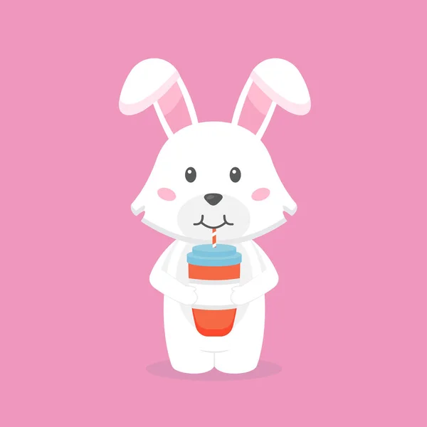 Cute Rabbit Drink Coffee Cartoon — Vector de stock