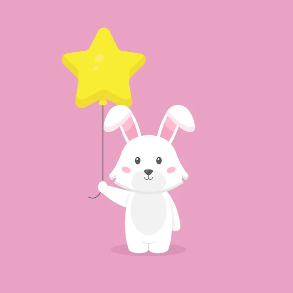 Cute Rabbit Holding Balloon Free Vector — Vector de stock