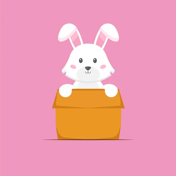 Cute Rabbit Playing Box Cartoon — Stock Vector