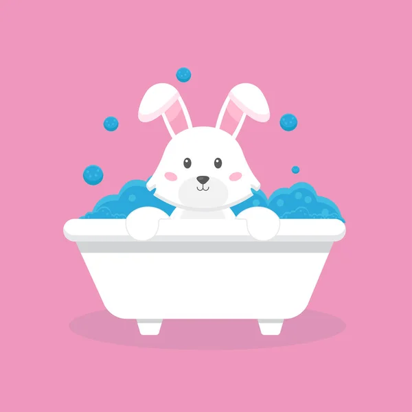 Cute Rabbit Take Bath Cartoon Character — Vector de stock