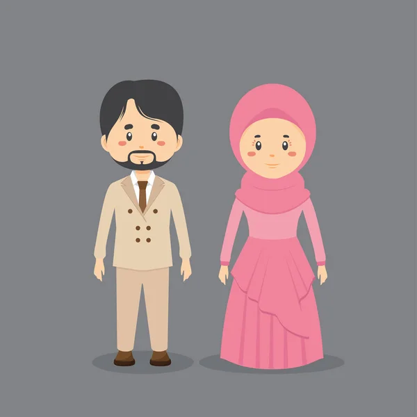 Ζευγάρι Χαρακτήρας Μουσουλμάνος Φορώντας Casual Ρούχα — Διανυσματικό Αρχείο