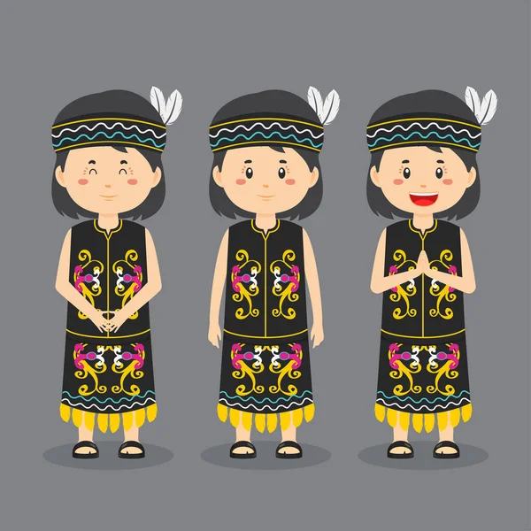 Dayak Caractère Indonésien Avec Diverses Expressions — Image vectorielle