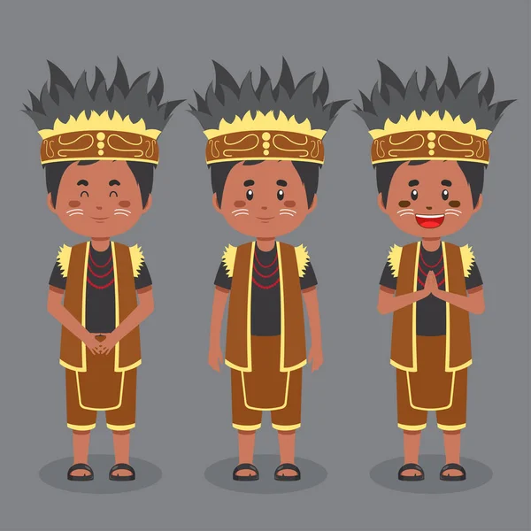 Papouasie Caractère Indonésien Avec Diverses Expressions — Image vectorielle