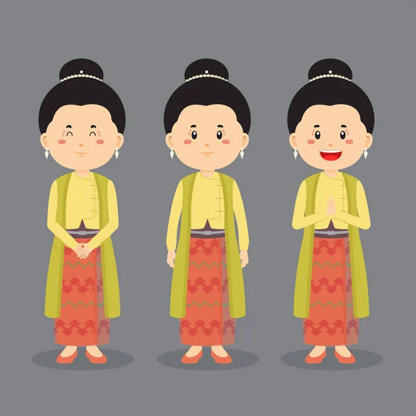 様々な表情を持つミャンマーのキャラクター — ストックベクタ