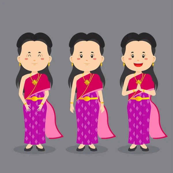 Caractère Thaïlande Avec Diverses Expressions — Image vectorielle