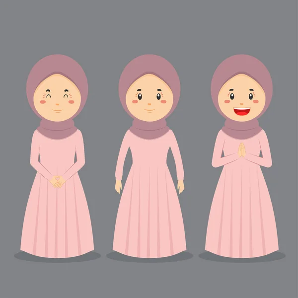 様々な表現を持つイスラム教徒のカジュアルキャラクター — ストックベクタ