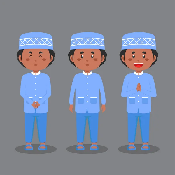 Caractère Musulman Avec Diverses Expressions — Image vectorielle