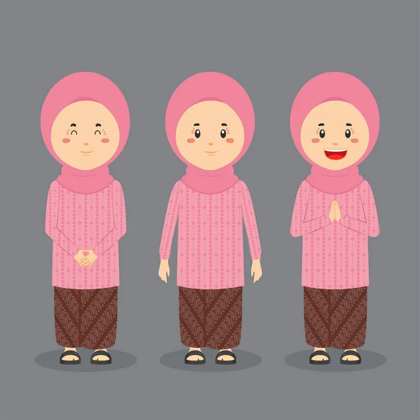 Индонезийский Персонаж Различными Выражениями — стоковый вектор