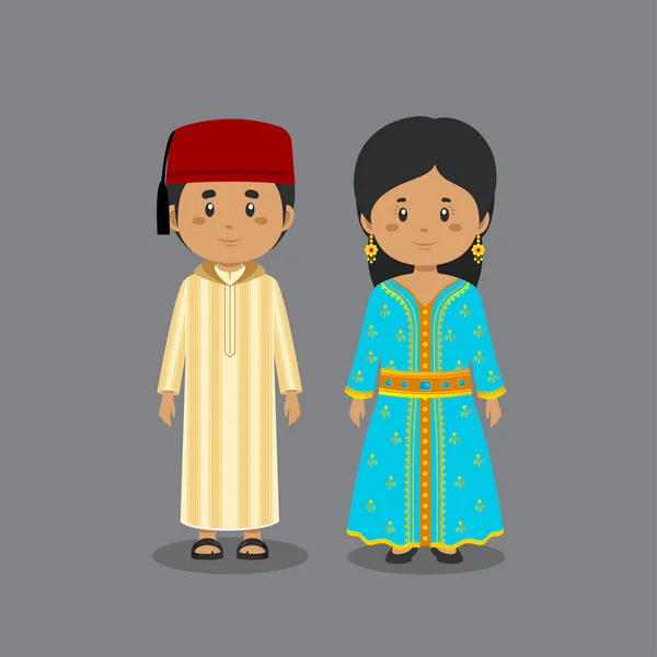 Couple Personnage Portant Robe Marocaine — Image vectorielle