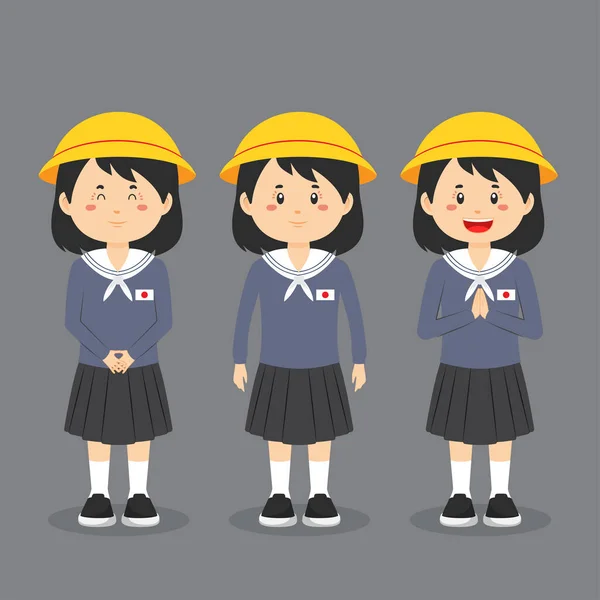 Caráter Escola Primária Japonesa Com Expressão — Vetor de Stock