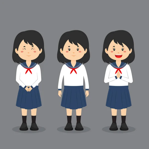 Personaje Escolar Japonés Con Expresión — Vector de stock