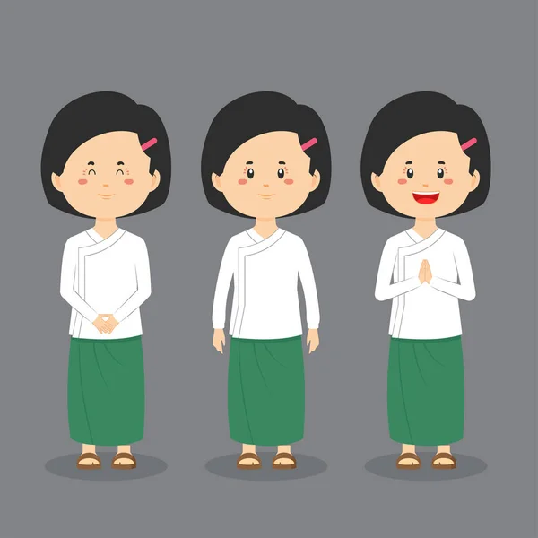 Myanmar Caractère Étudiant Avec Expression — Image vectorielle