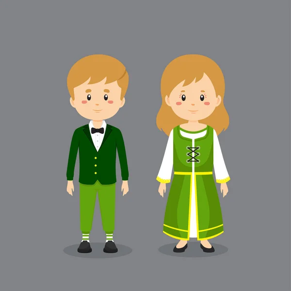 Casal Personagem Vestindo Vestido Nacional Irlanda — Vetor de Stock