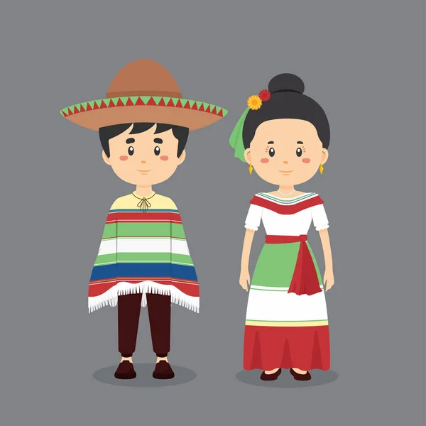 メキシコの民族衣装を着たカップルキャラクター — ストックベクタ