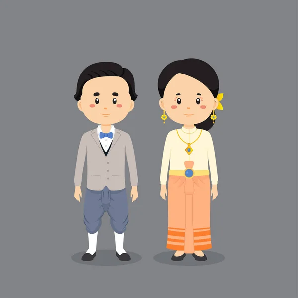 Couple Portant Une Robe Traditionnelle Thaïlande — Image vectorielle