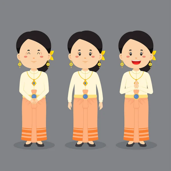 Ταϊλάνδη Χαρακτήρας Διάφορες Εκφράσεις — Διανυσματικό Αρχείο
