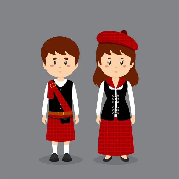 Χαρακτήρας Ζεύγους Φορώντας Scotland National Dress — Διανυσματικό Αρχείο