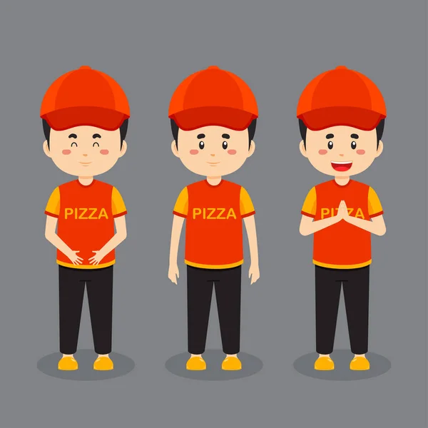 Χαρακτήρας Παράδοσης Πίτσας Διάφορες Εκφράσεις — Διανυσματικό Αρχείο