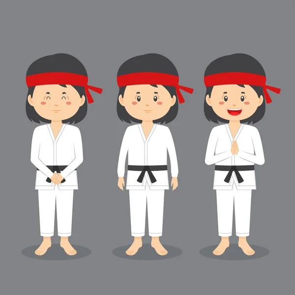 Carácter Karate Con Varias Expresiones — Vector de stock