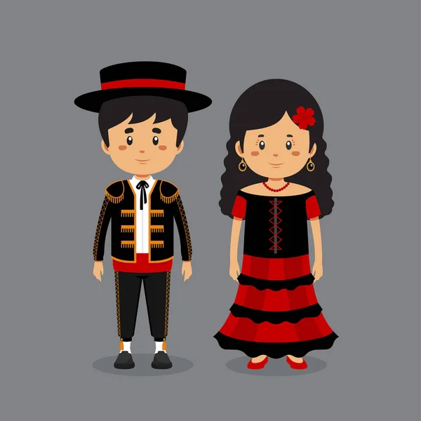 İspanyol Ulusal Elbisesi Giyen Çift Karakteri