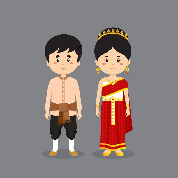 タイの伝統衣装を着たカップルのキャラクター — ストックベクタ