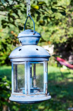 Hafif Mavi Bahçe mum lamba