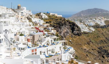 Santorini Island, Yunanistan. Deniz Manzaralı güzel manzara