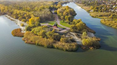 Rusya, Rostov-on-Don, Kasım 3, 2020: Kumzhensky Memorial veya Memorial Complex Kumzhenskaya Grove. Hava görünümü.
